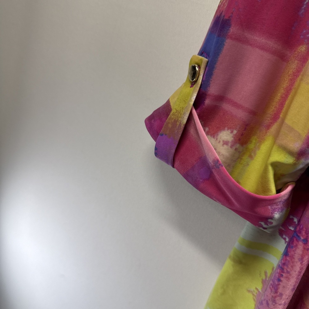 Cocomo Women's Top Blouse Size XL Pink Yellow Artsy 3/4 Sleeve Pullover Slinky - Picture 4 of 7